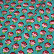 Tissu coton fin imprimé INDIENNES, fleurs roses et fuchsia, fond vert canard - TissusPapi.com