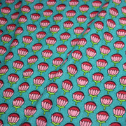 Tissu coton fin imprimé INDIENNES, fleurs roses et fuchsia, fond vert canard - TissusPapi.com