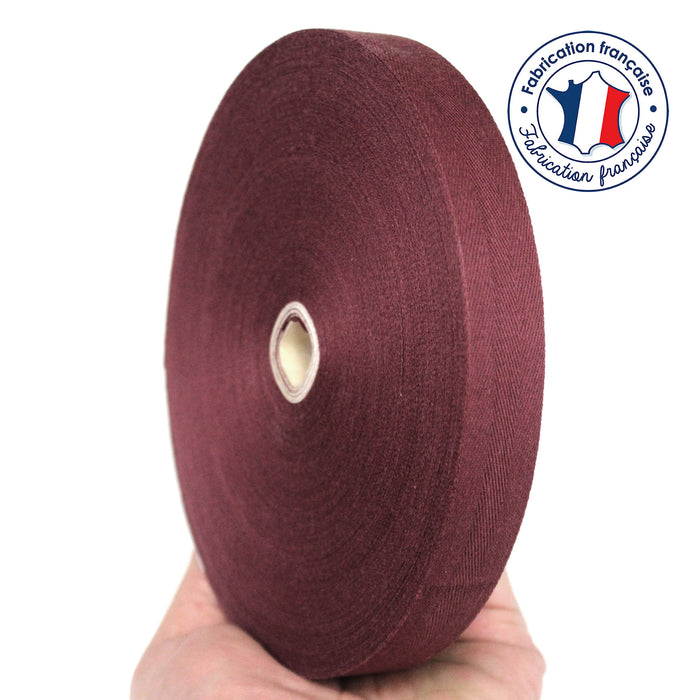 Ruban sergé de coton rouge bordeaux 20mm - Galette de 50 mètres - Fabrication française