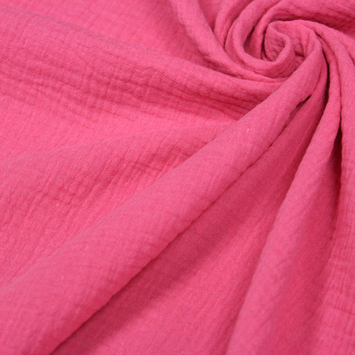 Tissu double gaze de coton gaufrée rose cyclamen - Oeko-Tex tissuspapi