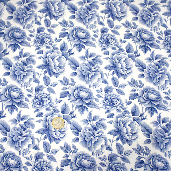 Tissu cotonnade HAMPTON BLOOM, motif britannique fleuri bleu ou rose - OEKO-TEX STANDARD 100 - TissusPapi.com