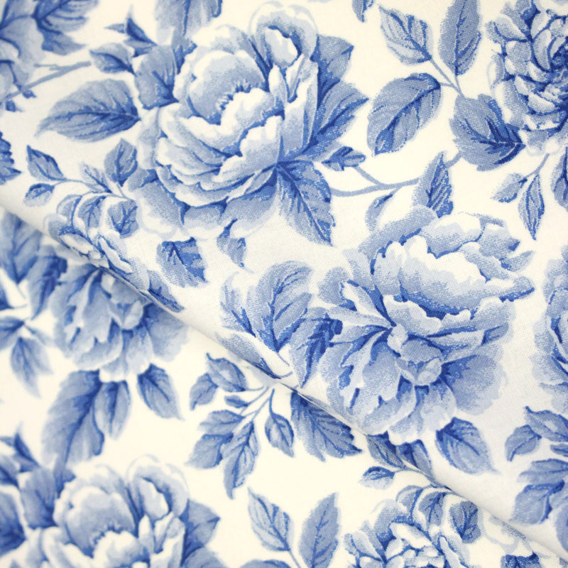 Tissu cotonnade HAMPTON BLOOM, motif britannique fleuri bleu ou rose - OEKO - TEX STANDARD 100 - TissusPapi.com