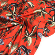 Tissu coton fin imprimé INDIENNES, les singes et la jungle, fond rouge - TissusPapi.com