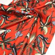 Tissu coton fin imprimé INDIENNES, les singes et la jungle, fond rouge - TissusPapi.com