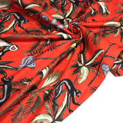 Tissu coton fin imprimé INDIENNES, les singes et la jungle, fond rouge - TissusPapi.com