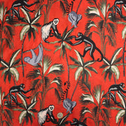 Tissu coton fin imprimé INDIENNES, les singes et la jungle, fond rouge - TissusPapi.com