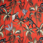 Tissu coton fin imprimé INDIENNES, les singes et la jungle, fond rouge - TissusPapi.com