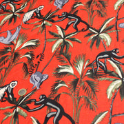 Tissu coton fin imprimé INDIENNES, les singes et la jungle, fond rouge - TissusPapi.com