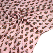 Tissu coton fin imprimé INDIENNES, rose aux fleurs traditionnelles cacao et gris - TissusPapi.com