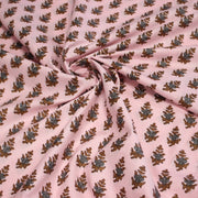 Tissu coton fin imprimé INDIENNES, rose aux fleurs traditionnelles cacao et gris - TissusPapi.com