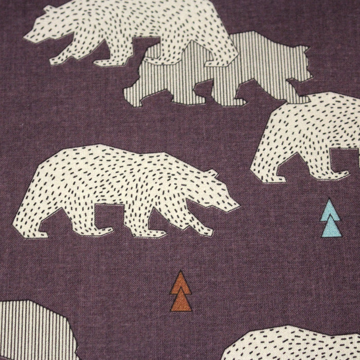 Tissu cotonnade Les ours polaires, fond aubergine