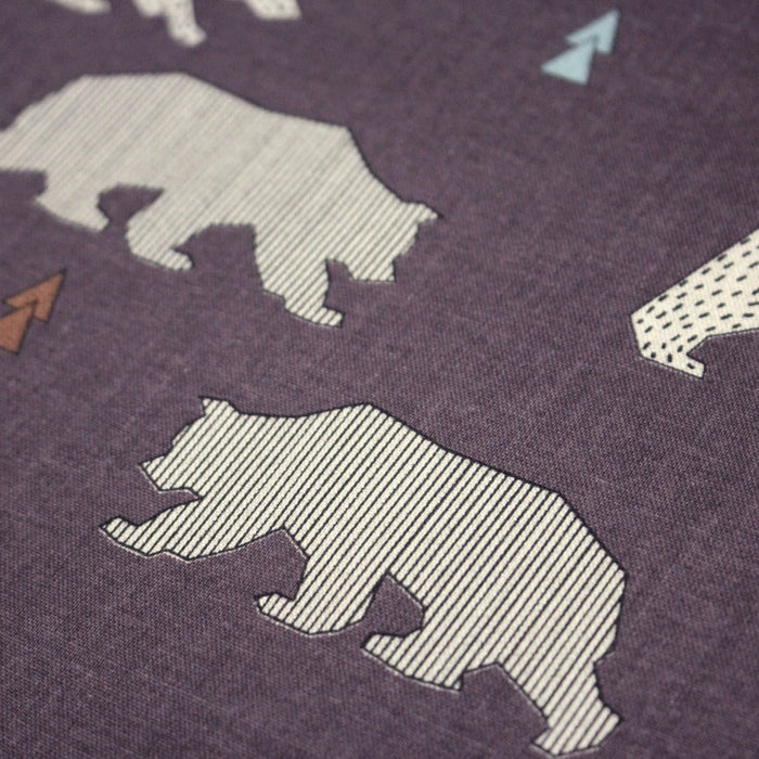 Tissu cotonnade Les ours polaires, fond aubergine
