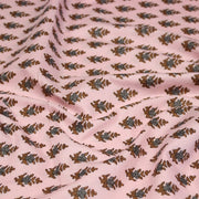 Tissu coton fin imprimé INDIENNES, rose aux fleurs traditionnelles cacao et gris - TissusPapi.com
