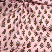 Tissu coton fin imprimé INDIENNES, rose aux fleurs traditionnelles cacao et gris - TissusPapi.com