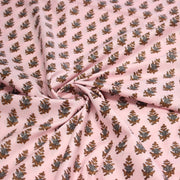 Tissu coton fin imprimé INDIENNES, rose aux fleurs traditionnelles cacao et gris - TissusPapi.com