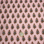 Tissu coton fin imprimé INDIENNES, rose aux fleurs traditionnelles cacao et gris - TissusPapi.com