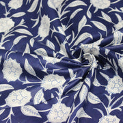 Tissu coton fin imprimé INDIENNES, bleu marine aux fleurs traditionnelles blanches - TissusPapi.com