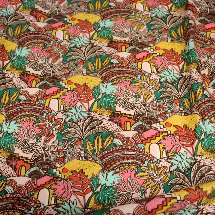 Tissu cotonnade CASA ESPANA, motif floral tropical coloré - OEKO-TEX STANDARD 100