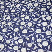 Tissu coton fin imprimé INDIENNES, bleu marine aux fleurs traditionnelles blanches - TissusPapi.com