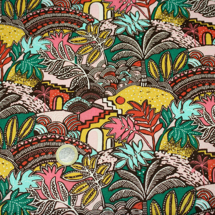 Tissu cotonnade CASA ESPANA, motif floral tropical coloré - OEKO-TEX STANDARD 100