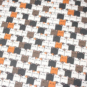 Tissu cotonnade KAWAII aux chats japonais blancs, gris et roux - OEKO - TEX - TissusPapi.com