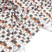 Tissu cotonnade KAWAII aux chats japonais blancs, gris et roux - OEKO - TEX - TissusPapi.com