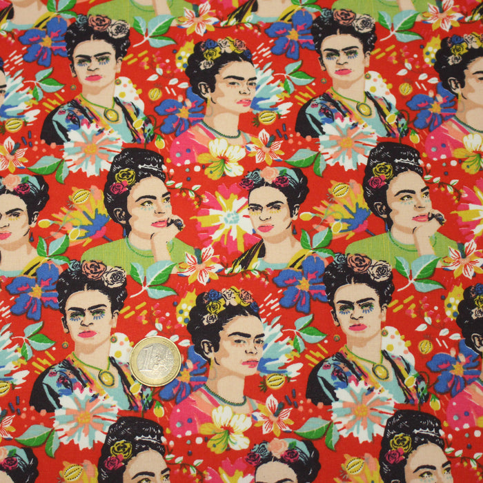Tissu cotonnade motif fleuri FRIDA KAHLO - OEKO-TEX STANDARD 100