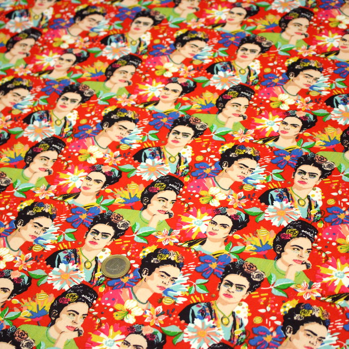 Tissu cotonnade motif fleuri FRIDA KAHLO - OEKO-TEX STANDARD 100