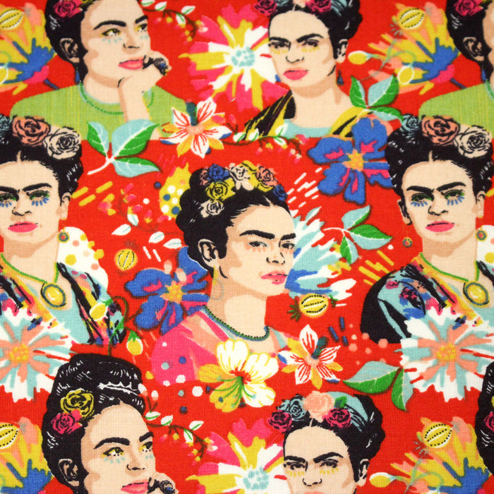 Tissu cotonnade motif fleuri FRIDA KAHLO - OEKO-TEX STANDARD 100