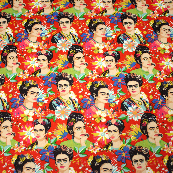 Tissu cotonnade motif fleuri FRIDA KAHLO - OEKO-TEX STANDARD 100