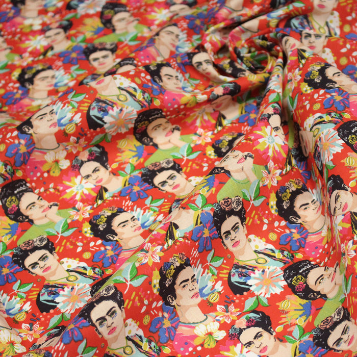 Tissu cotonnade motif fleuri FRIDA KAHLO - OEKO-TEX STANDARD 100