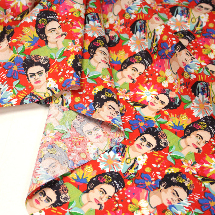 Tissu cotonnade motif fleuri FRIDA KAHLO - OEKO-TEX STANDARD 100