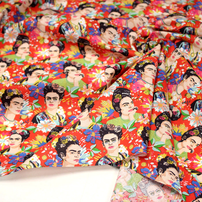 Tissu cotonnade motif fleuri FRIDA KAHLO - OEKO-TEX STANDARD 100