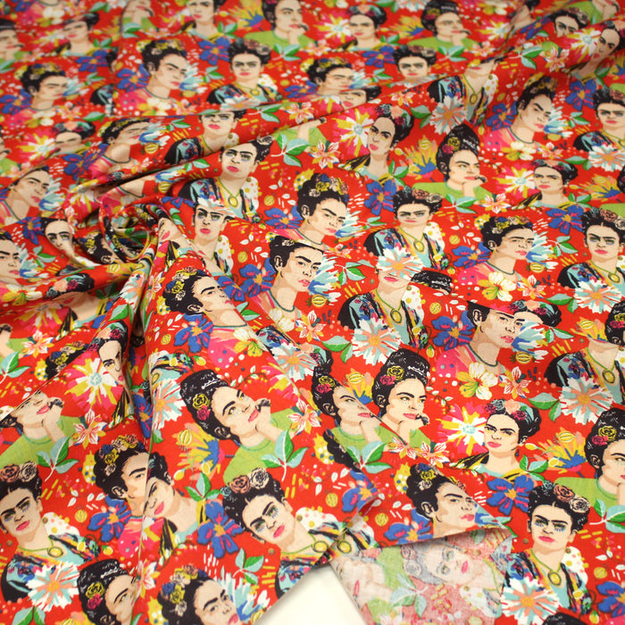 Tissu cotonnade motif fleuri FRIDA KAHLO - OEKO-TEX STANDARD 100