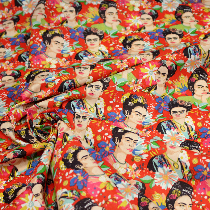 Tissu cotonnade motif fleuri FRIDA KAHLO - OEKO-TEX STANDARD 100
