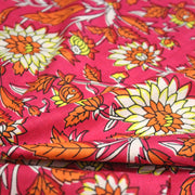 Tissu coton fin imprimé INDIENNES, rose fuchsia aux grandes fleurs jaunes blanches oranges - TissusPapi.com