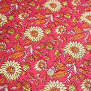 Tissu coton fin imprimé INDIENNES, rose fuchsia aux grandes fleurs jaunes blanches oranges - TissusPapi.com