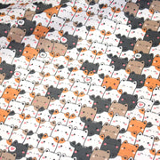 Tissu cotonnade KAWAII aux chats japonais blancs, gris et roux - OEKO - TEX - TissusPapi.com