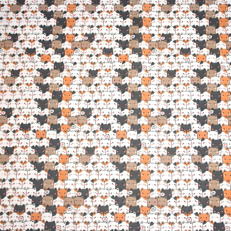 Tissu cotonnade KAWAII aux chats japonais blancs, gris et roux - OEKO - TEX - TissusPapi.com