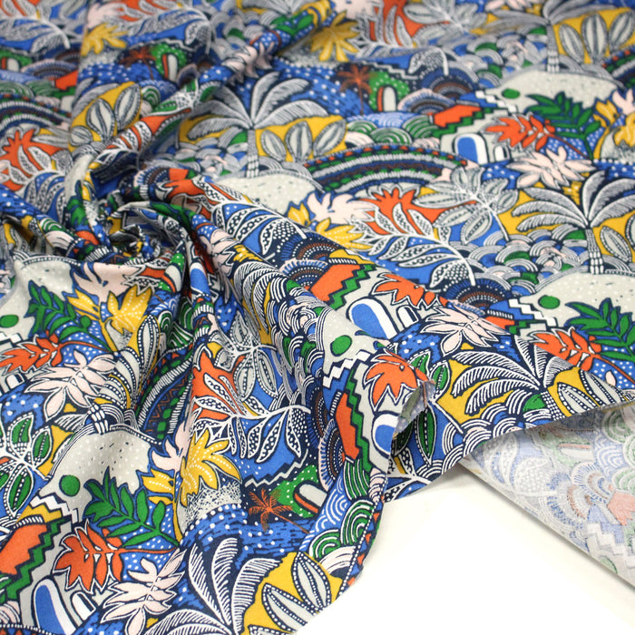 Tissu cotonnade CASA ESPANA, motif floral tropical coloré - OEKO-TEX STANDARD 100