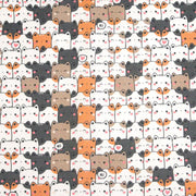 Tissu cotonnade KAWAII aux chats japonais blancs, gris et roux - OEKO - TEX - TissusPapi.com