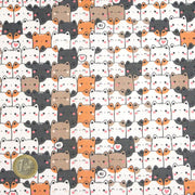 Tissu cotonnade KAWAII aux chats japonais blancs, gris et roux - OEKO - TEX - TissusPapi.com
