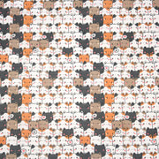 Tissu cotonnade KAWAII aux chats japonais blancs, gris et roux - OEKO - TEX - TissusPapi.com