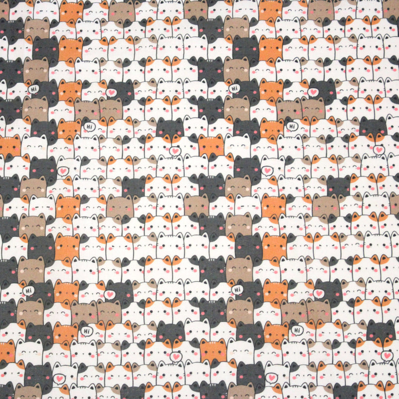 Tissu cotonnade KAWAII aux chats japonais blancs, gris et roux - OEKO - TEX - TissusPapi.com