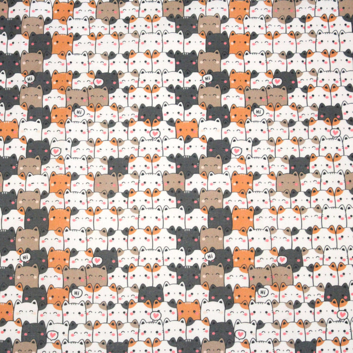 Tissu cotonnade KAWAII aux chats japonais blancs, gris et roux - OEKO-TEX