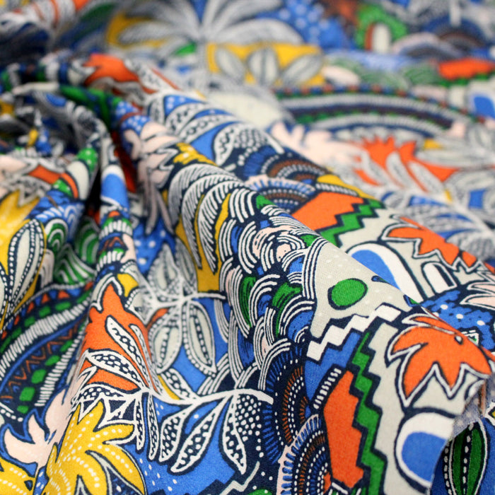 Tissu cotonnade CASA ESPANA, motif floral tropical coloré - OEKO-TEX STANDARD 100
