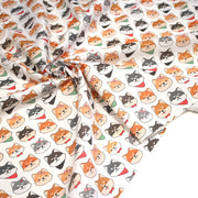 Tissu cotonnade KAWAII aux chiens japonais Shiba blancs, gris et roux, noeud papillon & bandanas - OEKO - TEX - TissusPapi.com