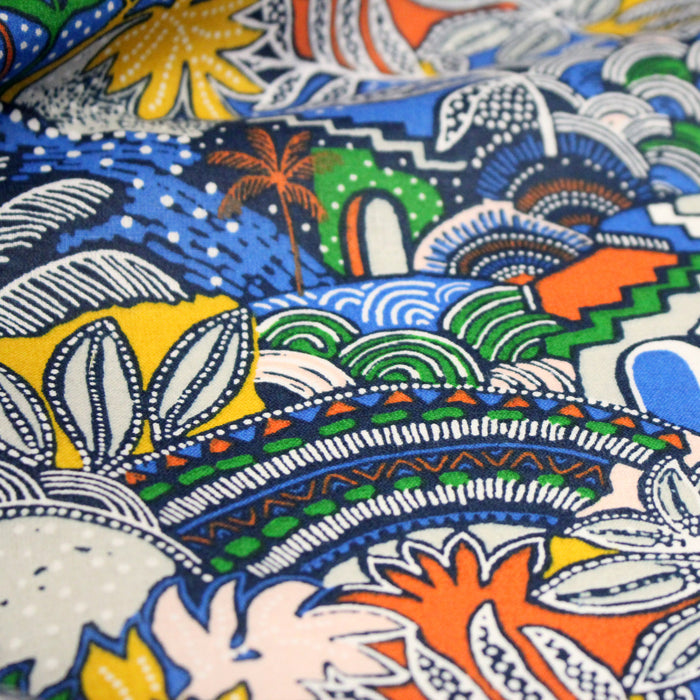 Tissu cotonnade CASA ESPANA, motif floral tropical coloré - OEKO-TEX STANDARD 100