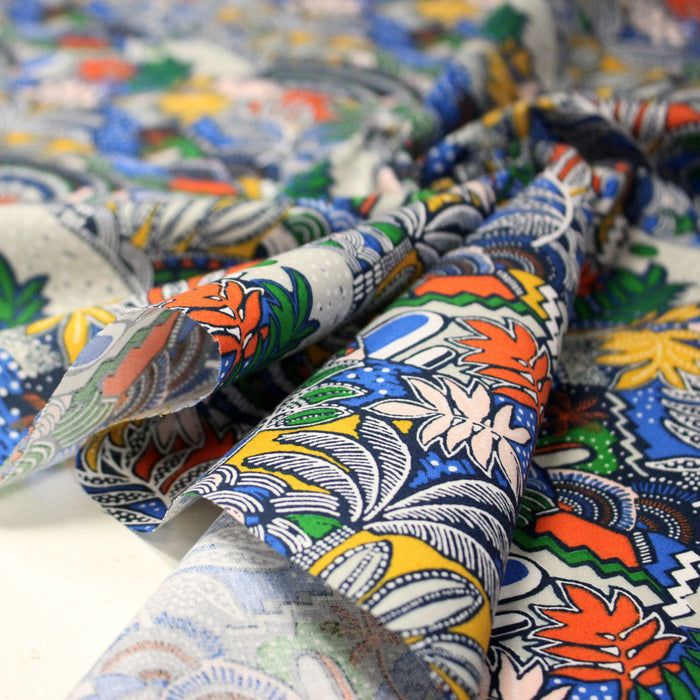 Tissu cotonnade CASA ESPANA, motif floral tropical coloré - OEKO-TEX STANDARD 100