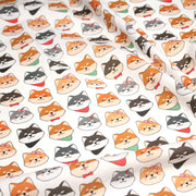 Tissu cotonnade KAWAII aux chiens japonais Shiba blancs, gris et roux, noeud papillon & bandanas - OEKO - TEX - TissusPapi.com